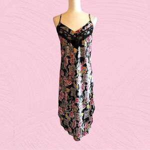 Vintage floral satin midi slip dress